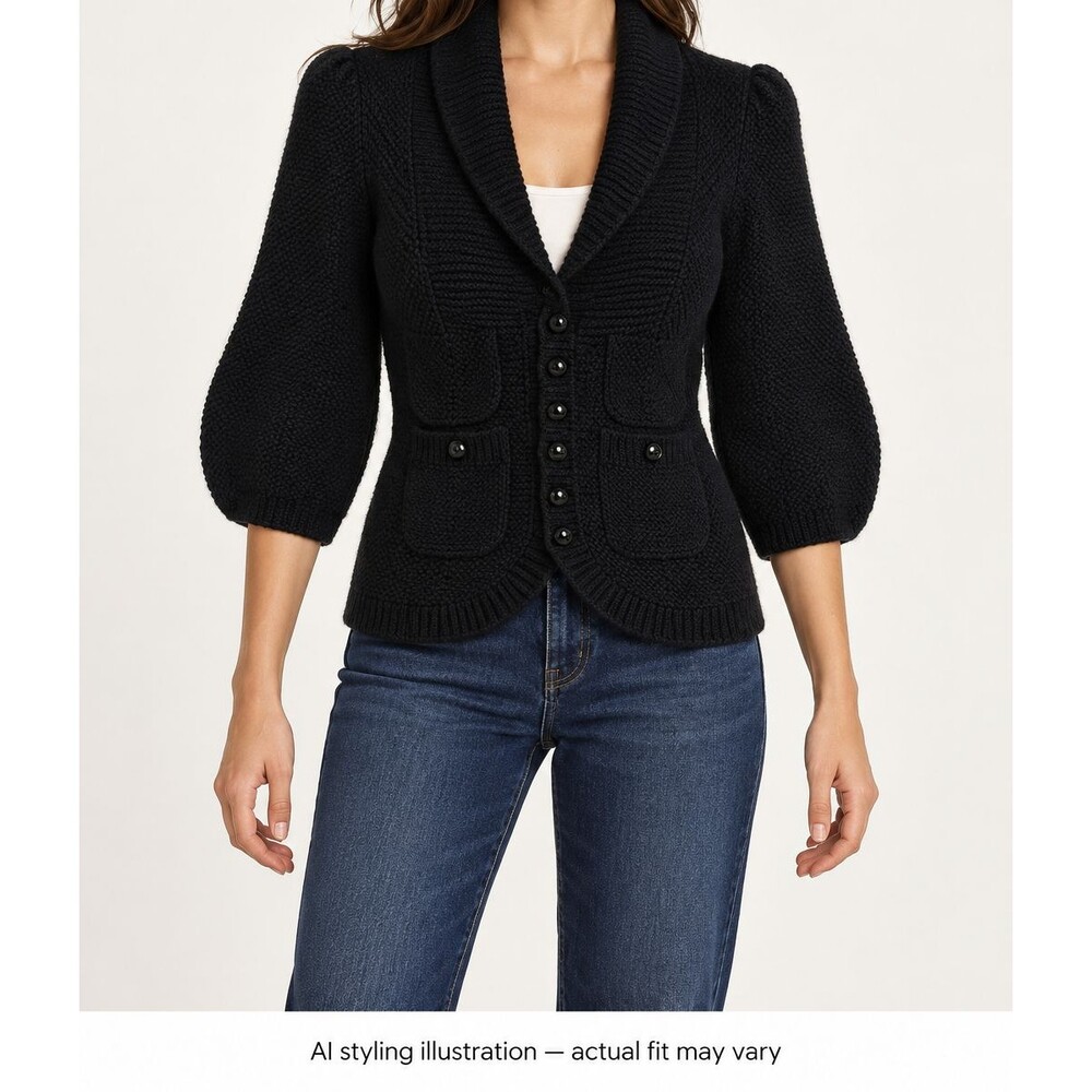 H&M Womens Sz 6 Black Lambswool Blend Cardigan Shawl Collar Button Front Sweater